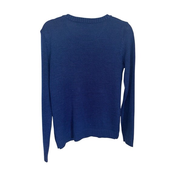 Carolyn Taylor Ugly Christmas Sweater Small Navy Cat Santa Beaded Festive Y2K - Picture 10 of 14